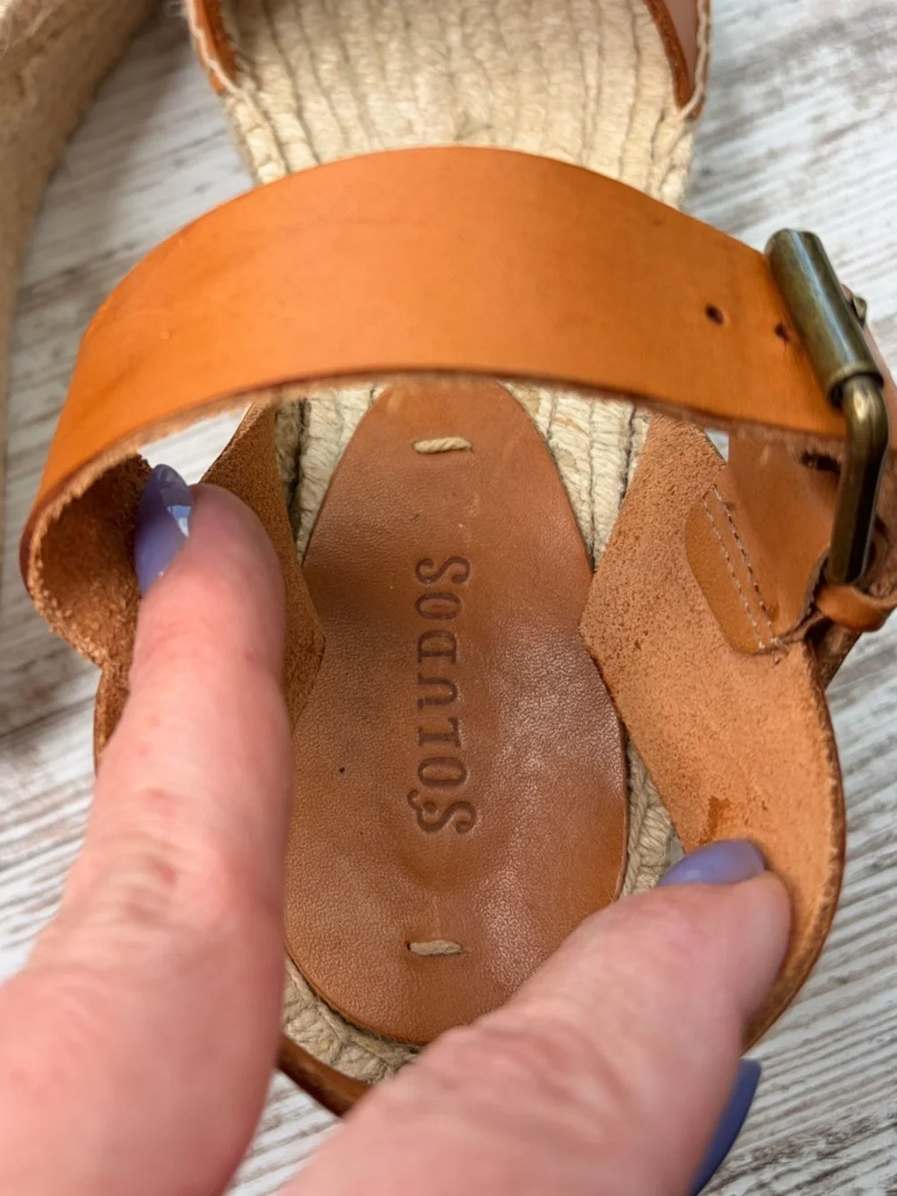 Soludos Tan/Caramel Leather Espadrille Wedge Sandals GUC sz 9